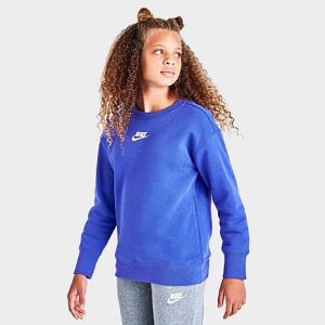 Nike Girls&apos; Club Fleece Boyfriend Crewneck Sweatshirt in Purple/Lapis Size Medium - 5819338