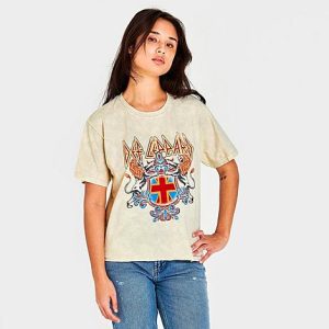 Graphic Tees Women&apos;s Def Leppard Cross Cropped T-Shirt in Off-White/Tan Size XL Cotton - 5885963