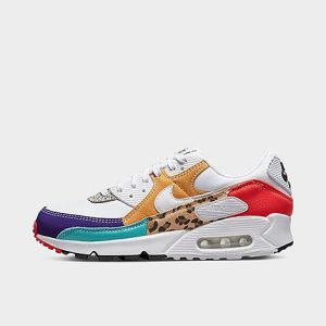 Nike Women&apos;s Air Max 90 SE Patchwork Animal Print Casual Shoes in White/Animal Print/White Size 7.5 Leather - 3103754