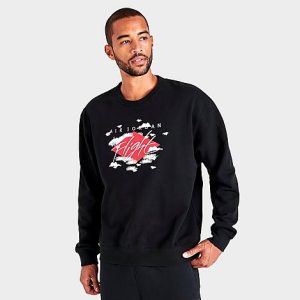 Jordan Men&apos;s Statement Essentials Graphic Fleece Sweatshirt in Black/Black Size 2XL 100% Cotton/Fleece - 5777263