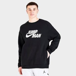 Jordan Men&apos;s Jumpman Fleece Crewneck Sweatshirt in Black/Black Size 2XL Cotton/Polyester/Fleece - 5777305