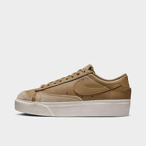 Nike Women&apos;s Blazer Low Platform Casual Shoes in Beige/Dk Driftwood Size 12.0 Leather - 3552854