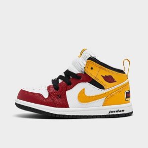 Kids&apos; Toddler Air Jordan 1 Mid SE Casual Shoes in White/Yellow/Black Size 7.0 Leather - 3097640