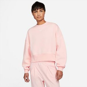 Nike Women&apos;s Sportswear Collection Essentials Oversized Fleece Crewneck Sweatshirt in Pink/Atmosphere Size XS Cotton/Polyester/Fleece - 5855924