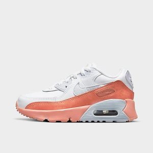 Nike Girls&apos; Little Kids&apos; Air Max 90 LTR SE Casual Shoes in Orange/White/White Size 3.0 Leather - 3214524