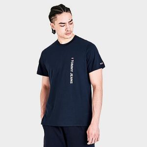 Tommy Hilfiger Men&apos;s Tommy Jeans Vertical Logo T-Shirt in Blue/Twilight Navy Size Large 100% Cotton - 5831749