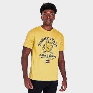 Tommy Hilfiger Men&apos;s Tommy Jeans Bagels Graphic Print Short-Sleeve T-Shirt in Yellow/Tuscan Yellow Size XL 100% Cotton/Jersey - 5832523