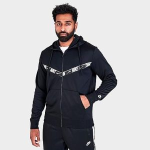 Nike Men&apos;s Sportswear Repeat Chevron Full-Zip Hoodie in Black/Black Size Large 100% Polyester/Knit - 5797323