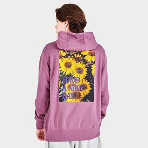 Nike Men&apos;s Sportswear Good Vibes Pullover Hoodie in Blue/Light Bordeaux Size XL Cotton/Polyester - 5776553
