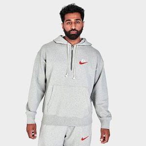 Nike Men&apos;s Sportswear French Terry Half-Zip Pullover Hoodie in Grey/Grey Heather Size Large 100% Cotton/Satin - 5776447