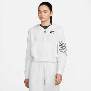 Nike Women&apos;s Sportswear Air Fleece Full-Zip Hoodie in White/White Size Medium Cotton/Polyester/Fleece - 5823905