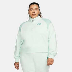 Nike Women&apos;s Sportswear Air Quarter-Zip Fleece Top in Blue/Barely Green Size XL Cotton/Polyester/Fleece - 5777148