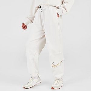 Nike Woman&apos;s Sportswear Swoosh High-Rise Jogger Pants in Beige/Black Size XL Cotton/Polyester - 5776922