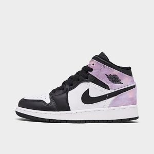 Girls&apos; Big Kids&apos; Air Jordan 1 Mid SE Casual Shoes in Black/Black Size 5.5 Leather - 3166213