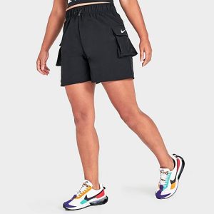 Nike Women&apos;s Sportswear Essential Woven High-Rise Shorts in Black/Black Size XL 100% Nylon - 5777003