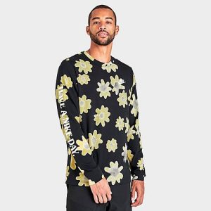 Nike Men&apos;s Sportswear Have A Day All-Over Print Long-Sleeve T-Shirt in Black/Black Size Medium 100% Cotton - 5776571
