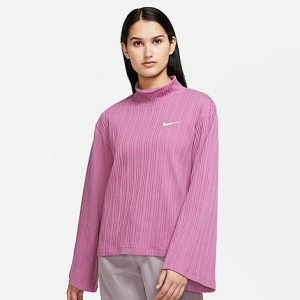 Nike Women&apos;s Sportswear Ribbed Jersey Long-Sleeve Top in Purple/Light Bordeaux Size Large Cotton/Spandex/Jersey - 5824121