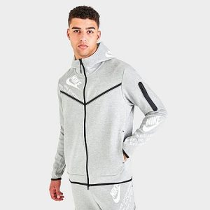 Nike Men&apos;s Sportswear Tech Fleece Graphic Full-Zip Hoodie in Grey/Dark Grey Heather Size Medium Cotton/Polyester/Fleece - 5821229