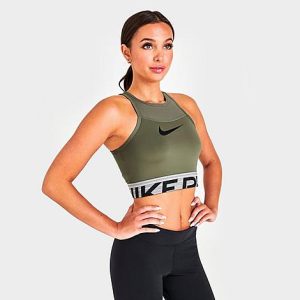 Nike Women&apos;s Pro Dri-FIT Graphic Cropped Training Top in Green/Medium Olive Size XL Polyester/Spandex - 5795864