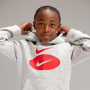 Nike Boys&apos; Sportswear Swoosh Pack Pullover Hoodie in Grey/Grey Heather Size Large 100% Cotton/Polyester/Fleece - 5775527