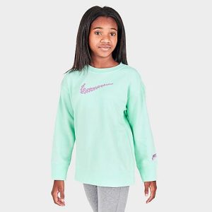 Nike Girls&apos; Sportswear French Terry Boyfriend Crewneck Sweatshirt in Green/Mint Foam Size Medium Cotton/Polyester/Spandex - 5775563