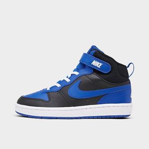 Nike Little Kids&apos; Court Borough Mid 2 Casual Shoes in Black/Black Size 12.0 Leather/Lace - 3032015