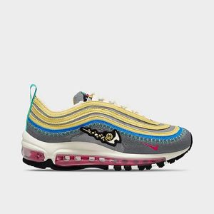 Nike Big Kids&apos; Air Max 97 SE Casual Shoes in Yellow/Grey/Iron Grey Size 4.0 Canvas/Suede - 3102843