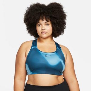 Nike Women&apos;s Yoga Dri-FIT Swoosh Medium-Support Non-Padded Sports Bra (Plus Size) in Blue/Marina Size 3XL Polyester/Spandex/Fiber - 5861963