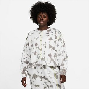 Nike Women&apos;s Sportswear Oversized Fleece Tie-Dye Crewneck Sweatshirt (Plus Size) in White/Flat Pewter Size 3XL Cotton/Polyester/Fleece - 5849426