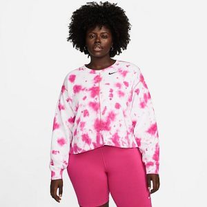 Nike Women&apos;s Sportswear Oversized Fleece Tie-Dye Crewneck Sweatshirt (Plus Size) in Pink/Active Pink Size 3XL Cotton/Polyester/Fleece - 5849378
