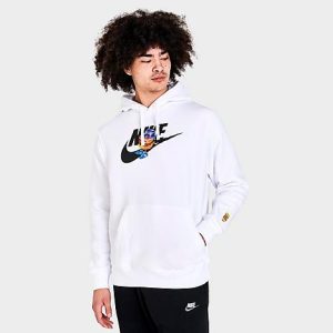 Nike Men&apos;s Sportswear Burger Fleece Pullover Hoodie in White/White Size XL Cotton/Polyester/Fleece - 5776398