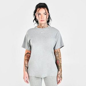 Nike Women&apos;s Sportswear Essential T-Shirt in Grey/Dark Grey Heather Size Small 100% Cotton - 5773116