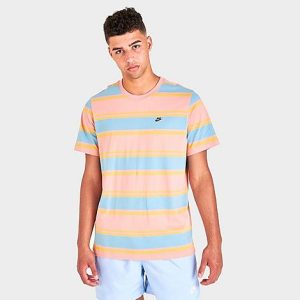 Nike Men&apos;s Sportswear Stripe T-Shirt in Pink/Light Madder Root Size XL 100% Cotton - 5813036