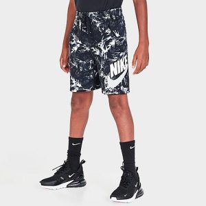 Nike Boys&apos; Sportswear Camo Leaf Printed French Terry Shorts in Camo/Black/Black Size Medium Cotton/Polyester - 5797434