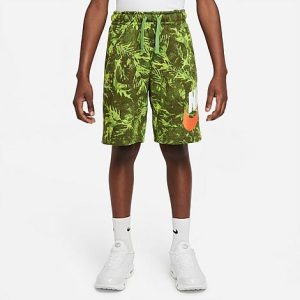 Nike Boys&apos; Sportswear Camo Leaf Printed French Terry Shorts in Green/Chlorophyll Size Small Cotton/Polyester - 5848908