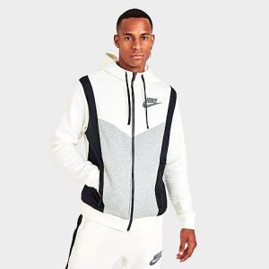 Nike Men&apos;s Sportswear Hybrid Full-Zip Fleece Hoodie in White/Sail Size Medium Cotton/Polyester/Fleece - 5774314