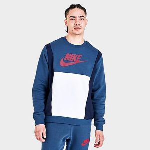 Nike Men&apos;s Sportswear Hybrid Fleece Crewneck Sweatshirt in Blue/Mystic Navy Size 2XL Cotton/Fleece - 5797320