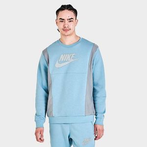 Nike Men&apos;s Sportswear Hybrid Fleece Crewneck Sweatshirt in Blue/Worn Blue Size Medium Cotton/Fleece - 5774319