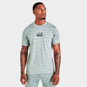 Nike Men&apos;s Air Max Topographic Allover Print T-Shirt in Grey/Dusty Sage Size Medium Cotton - 5797203