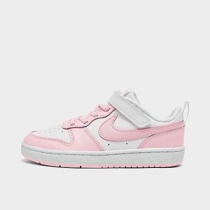Nike Little Kids&apos; Court Borough Low 2 Hook-and-Loop Casual Shoes in Pink/White/White Size 12.0 Leather - 3178245