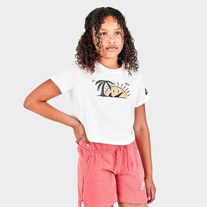 Nike Girls&apos; Sportswear Sun Club Cropped T-Shirt in White/Pink/Sail Size Small 100% Cotton - 5797797