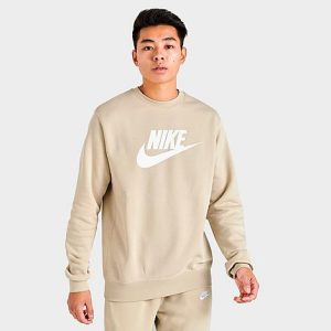 Nike Sportswear Club Fleece Futura Logo Crewneck Sweatshirt in Beige/Rattan Size 4XLT Cotton/Polyester/Fleece - 5821393