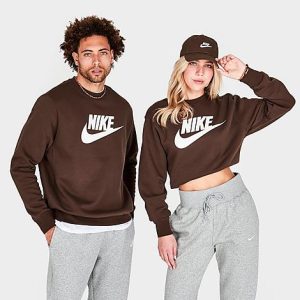 Nike Sportswear Club Fleece Futura Logo Crewneck Sweatshirt in Brown/Cacao Wow Size Large Cotton/Polyester/Fleece - 5848216