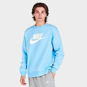 Nike Sportswear Club Fleece Futura Logo Crewneck Sweatshirt in Blue/Blue Chill Size 2XL Cotton/Polyester/Fleece - 5821177