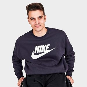 Nike Sportswear Club Fleece Futura Logo Crewneck Sweatshirt in Blue/Cave Purple Size 2XL Cotton/Polyester/Fleece - 5848223