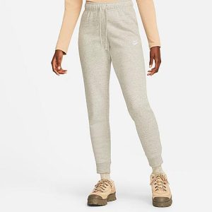 Nike Women&apos;s Sportswear Club Fleece Mid-Rise Slim Jogger Pants in Grey/Dark Grey Heather Size XL Cotton/Polyester/Fleece - 5889085