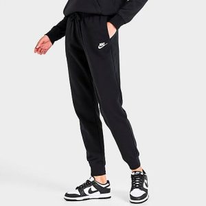Nike Women&apos;s Sportswear Club Fleece Mid-Rise Jogger Pants in Black/Black Size XL Cotton/Polyester/Fleece - 5817776