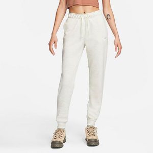 Nike Women&apos;s Sportswear Club Fleece Mid-Rise Jogger Pants in White/Oatmeal Heather Size XL Cotton/Polyester/Fleece - 5881547
