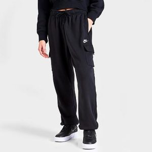 Nike Women&apos;s Sportswear Club Fleece Mid-Rise Oversized Cargo Sweatpants in Black/Black Size XL Cotton/Polyester/Fleece - 5817781