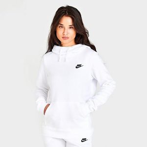 Nike Women&apos;s Sportswear Club Fleece Funnel-Neck Hoodie in White/White Size XL Cotton/Polyester/Fleece - 5846278
